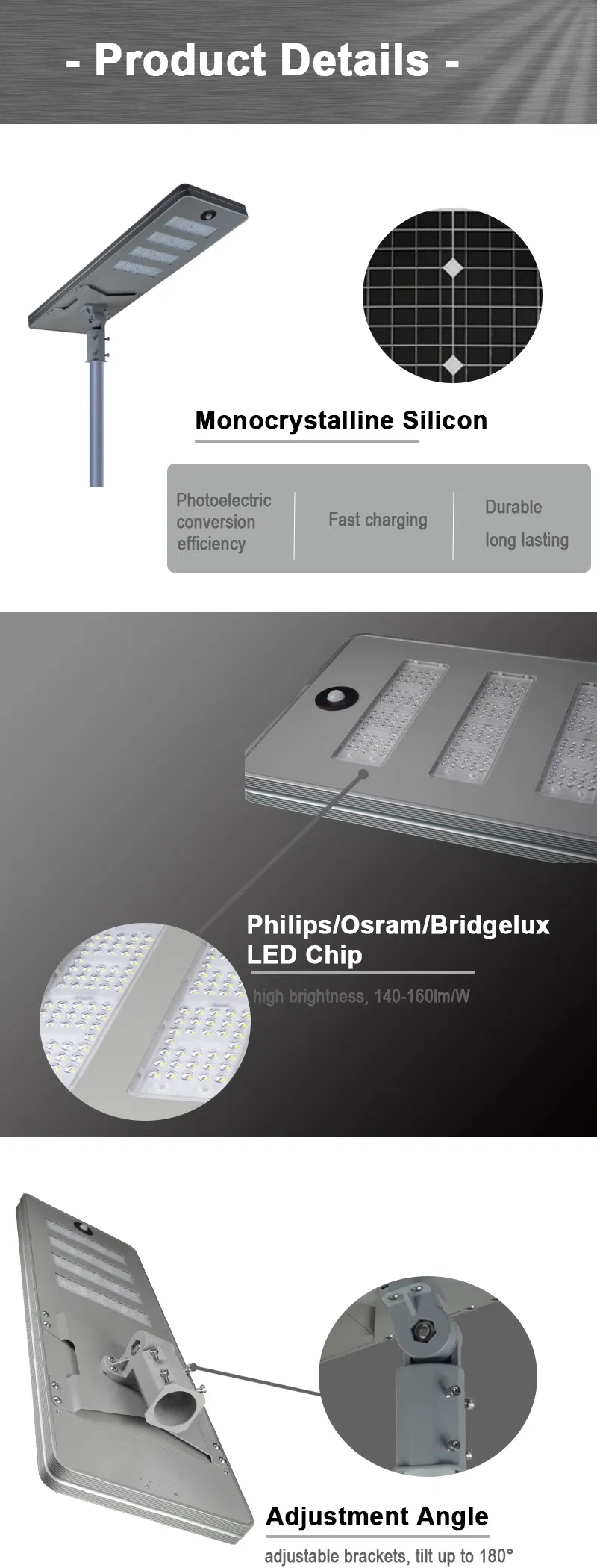 100W/120W/150W Outdoor IP65 All in One Solar Powered LED Street Lights