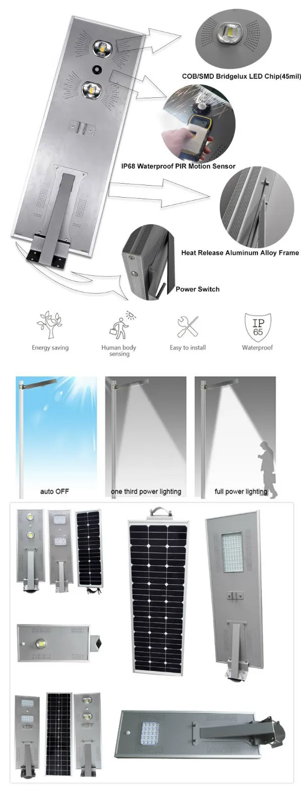 12V 40W Outdoor IP65 Integrated Garden Solar Panel LED Street Light