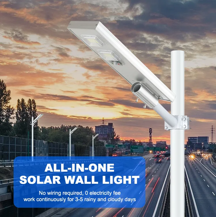 150W Solar Street Light Outdoor, IP65 Waterproof Dusk to Dawn Solar LED Street Light