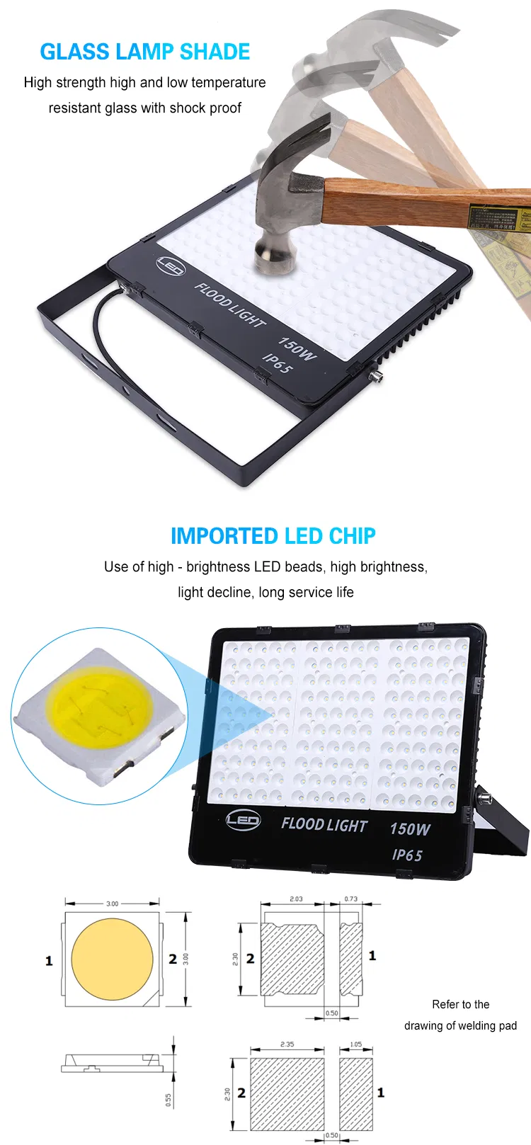 3 Years Warranty Outdoor Light 150W LED Flood Light