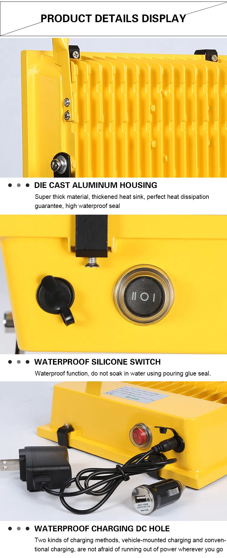 300W LED Portable Flood Light with Rechargeable Battery