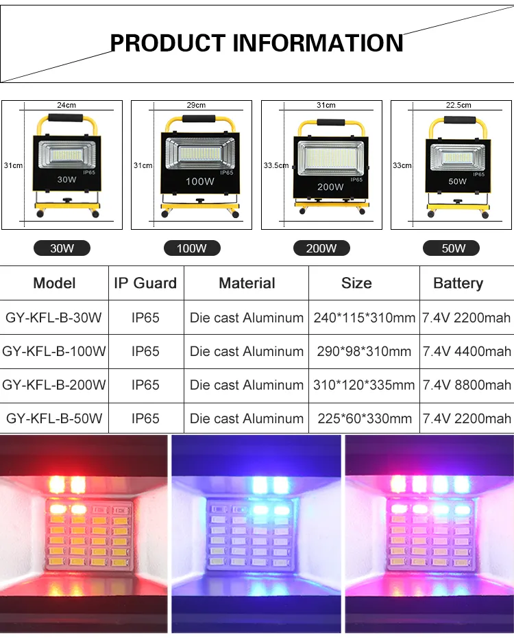 300W LED Portable Flood Light with Rechargeable Battery