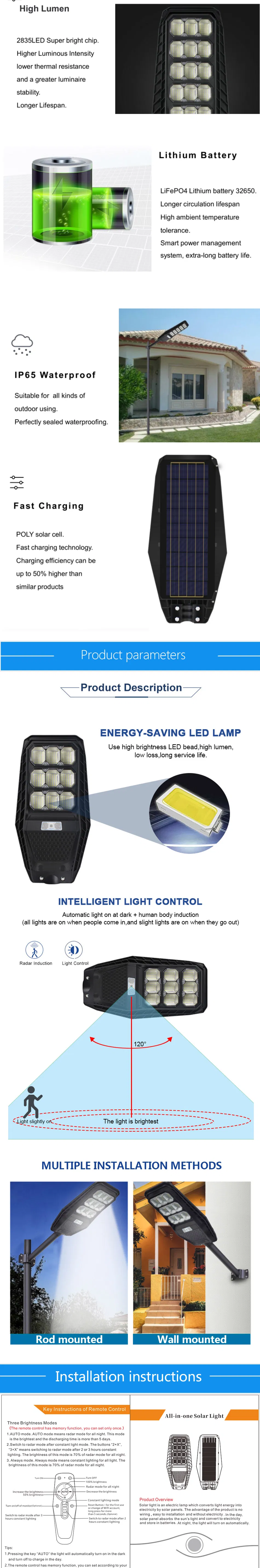 300W LED Solar Street Light Outdoor Floodlight Solar Lamp Garden Light Waterproof IP65 Motion Sensor Streetlight