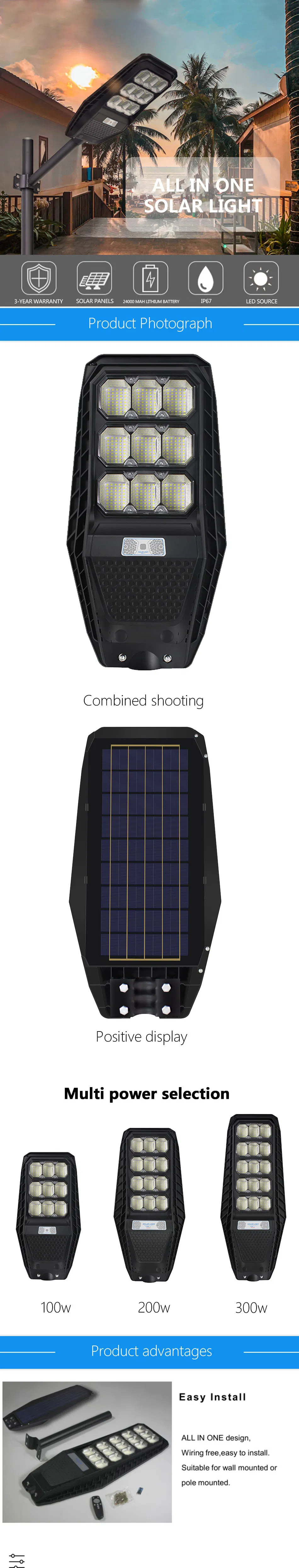 300W LED Solar Street Light Outdoor Floodlight Solar Lamp Garden Light Waterproof IP65 Motion Sensor Streetlight