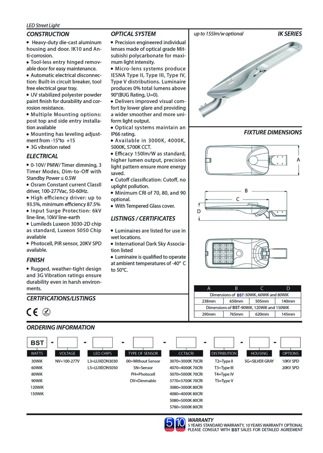 30W Ik LED Solar Panel Street Light with 5 or 10 Years Warranty