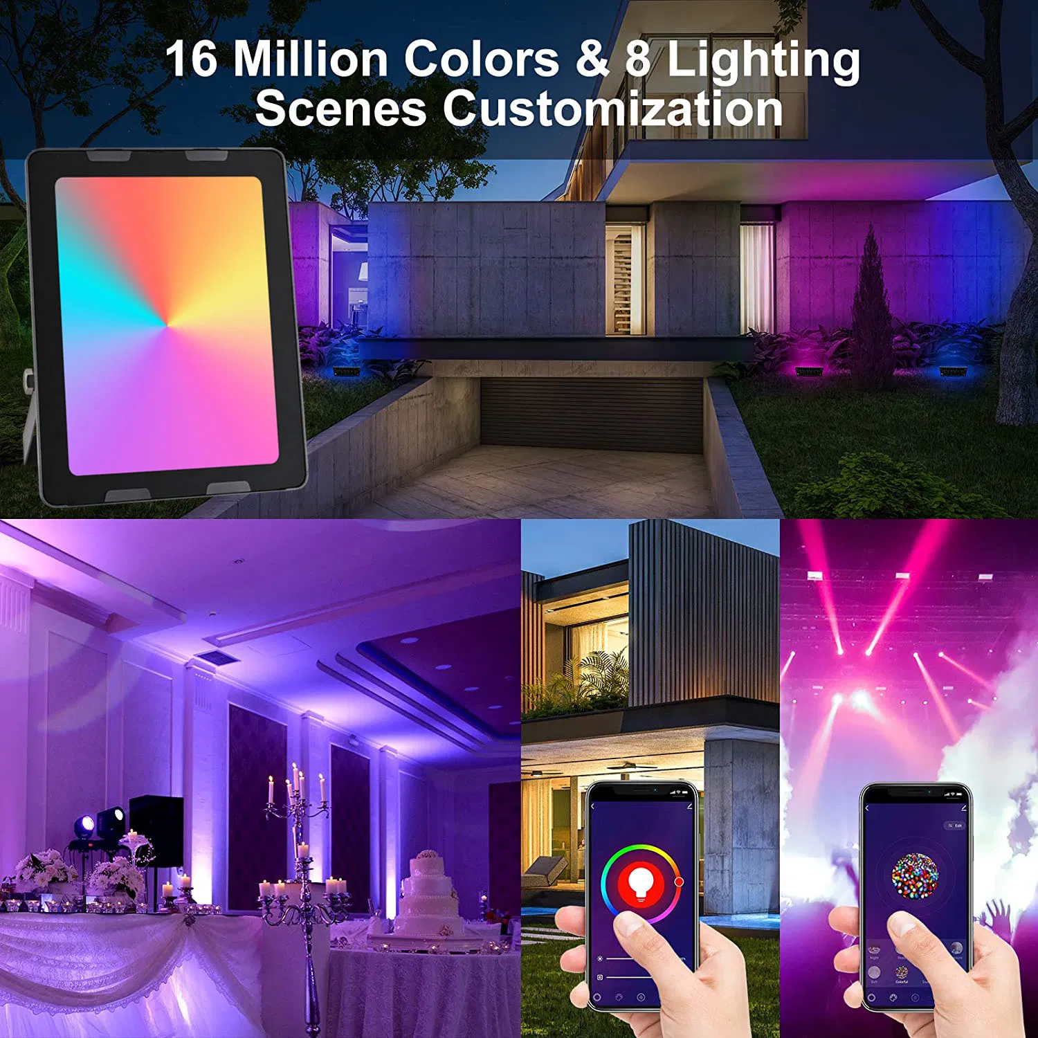 30W RGBW LED Flood Light , WiFi Connected Color Change Dimmable Smart LED Light with Alexa & Google Home&Tuya APP for Yard, Stage, Garden, Landscape