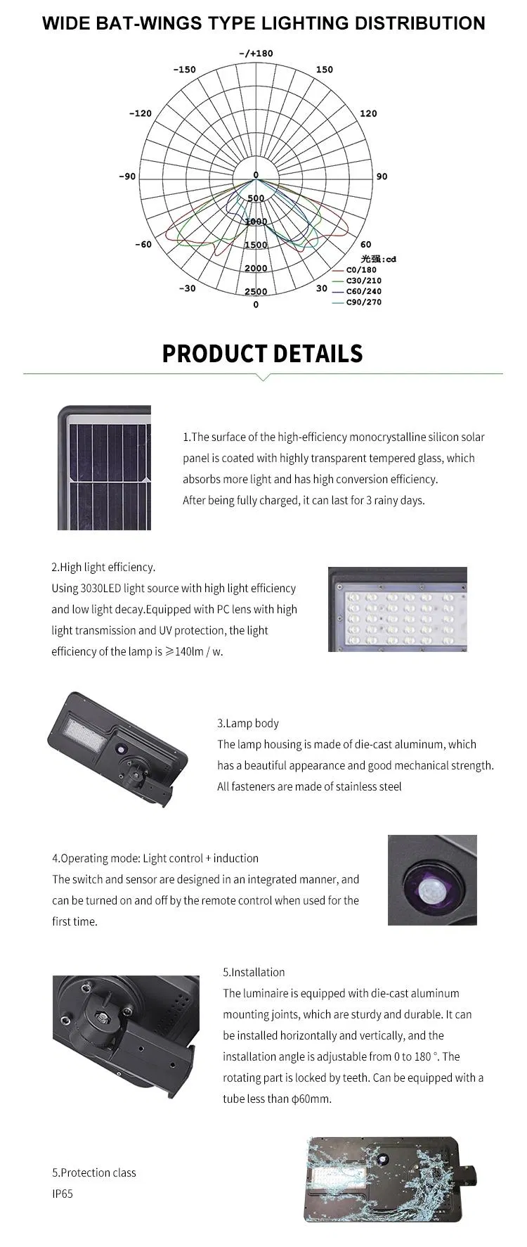 3years Warranty 50, 000 Hours High Brightness 40W 60W 120W 180W Aluminium Garden Outdoor Waterproof IP65 Street Light All in One Smart LED Solar Light CS-Ytld2