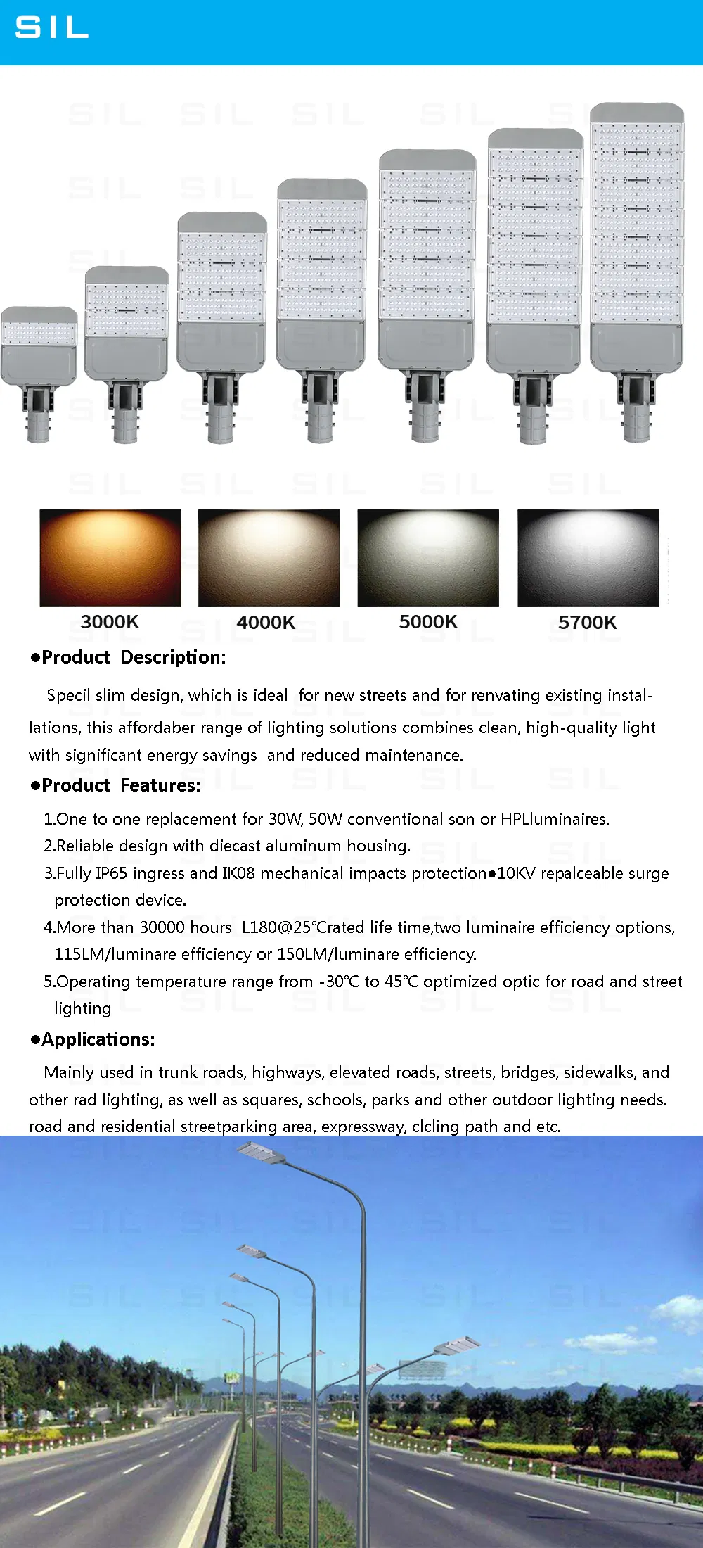5 Years Warranty Adjustable Cantilever 300 Watt Highway LED Street Light