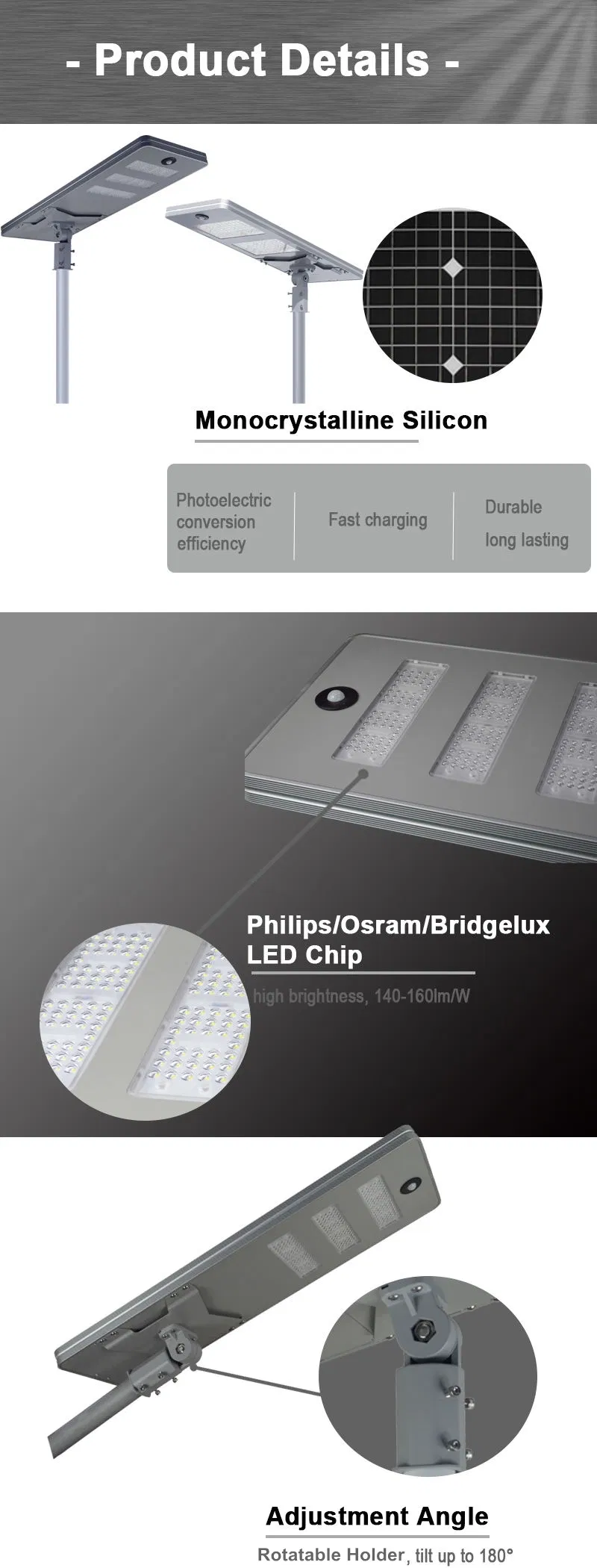 50W Energy Saving Garden Lamparas LED Solar Street Light