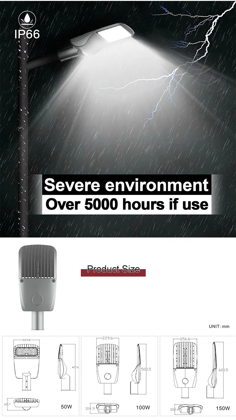 6500K Outdoor 100W LED Street Lamp IP66 Waterproof for Roadway Lighting