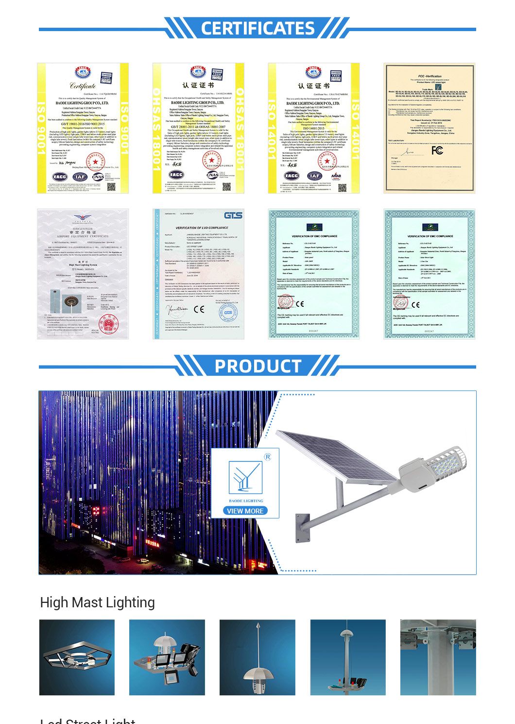 Baode Lights Outdoor Professional Solar LED Street Light 6m 30W Project