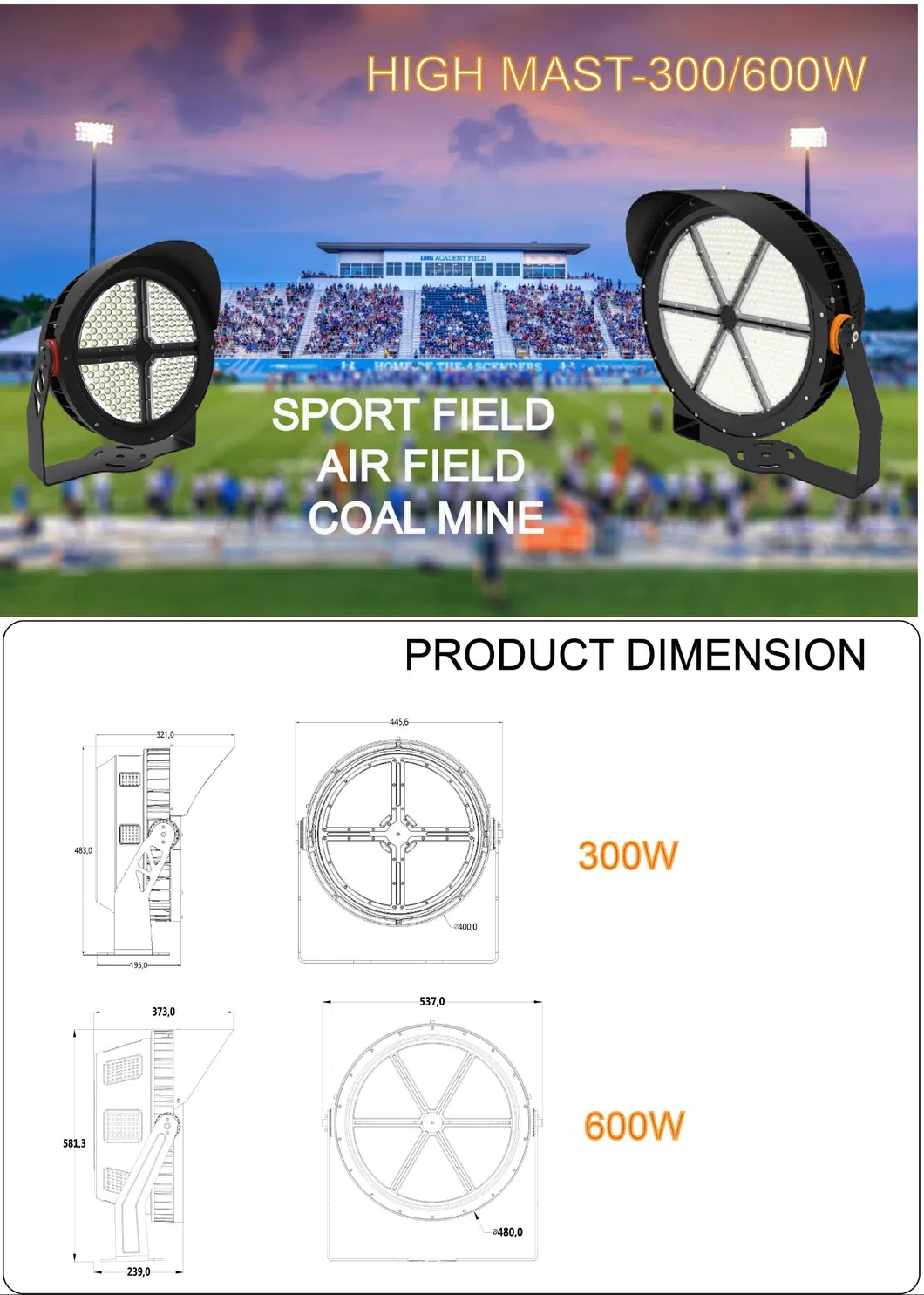 Best Quality 300W 600W LED Football Field Flood Light Supplier for Public Outdoor Lighting
