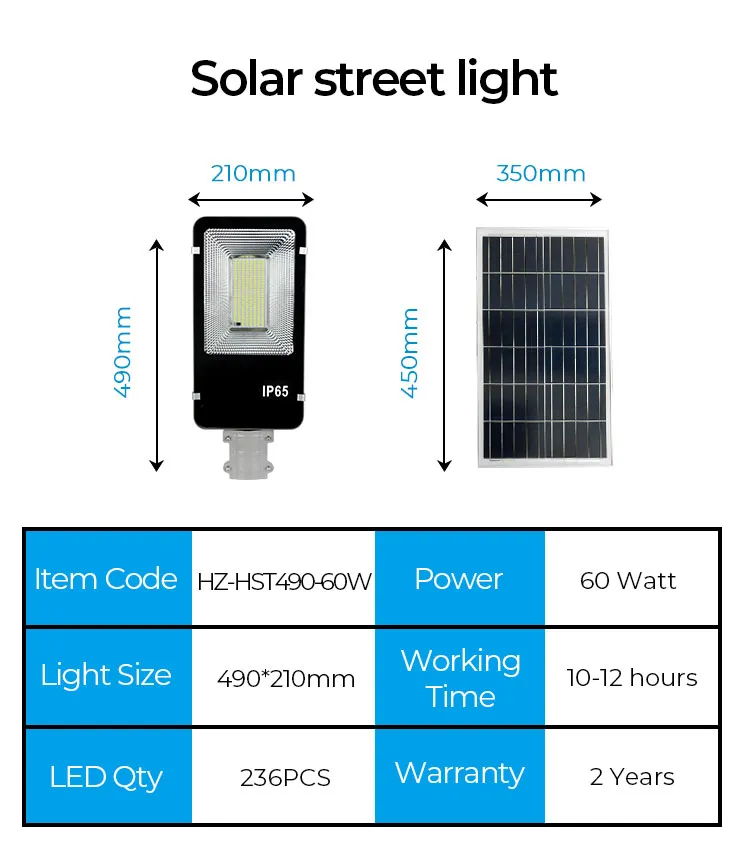 Factory Oed ODM Hot Selling LED Street Light Solar LED IP65 Waterproof 60W Heat Resisting