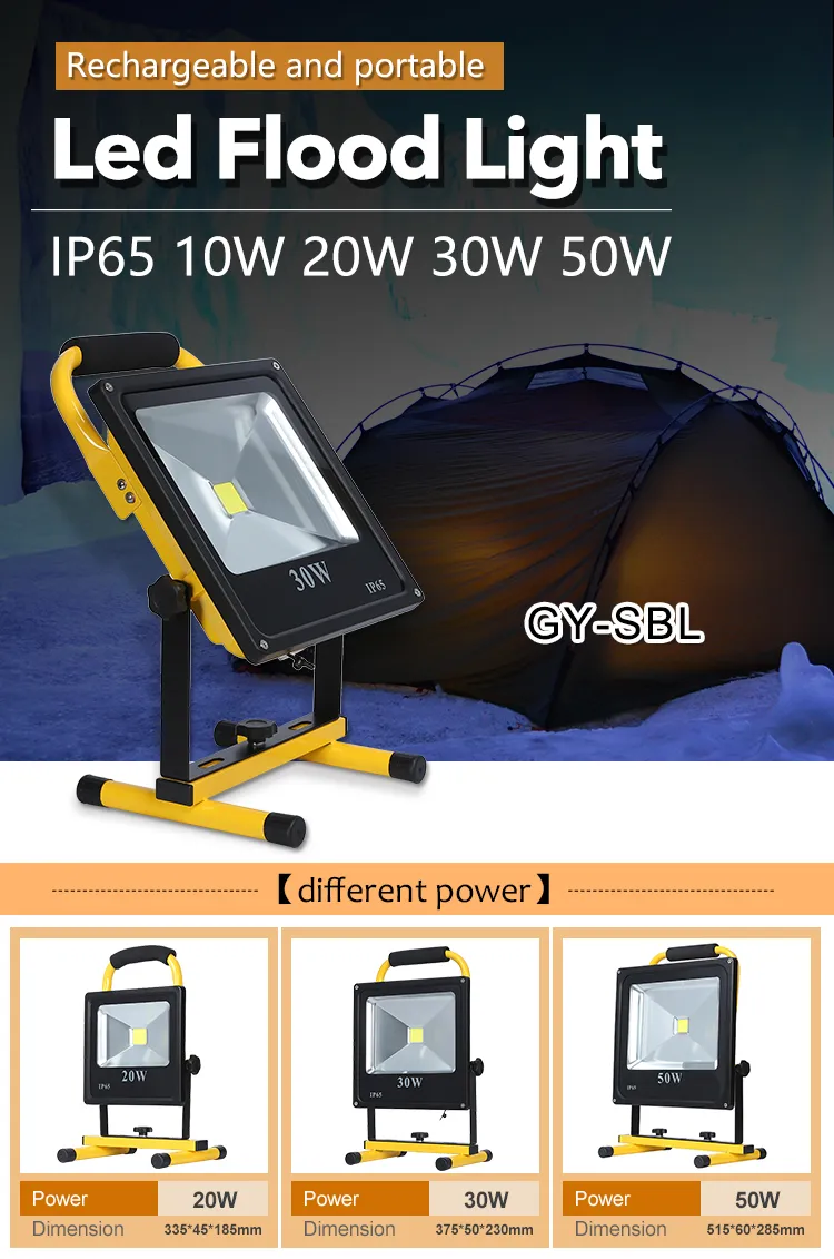 Good Quality Customize Portable Aluminium IP65 Waterproof 10watt 20watt 30watt Rechargeable LED Flood Light