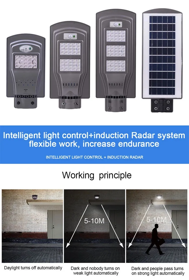 High Efficiency Optically Controlled Outdoor100W 150W All in One Street LED Solar Garden Light Solar Yard Lights