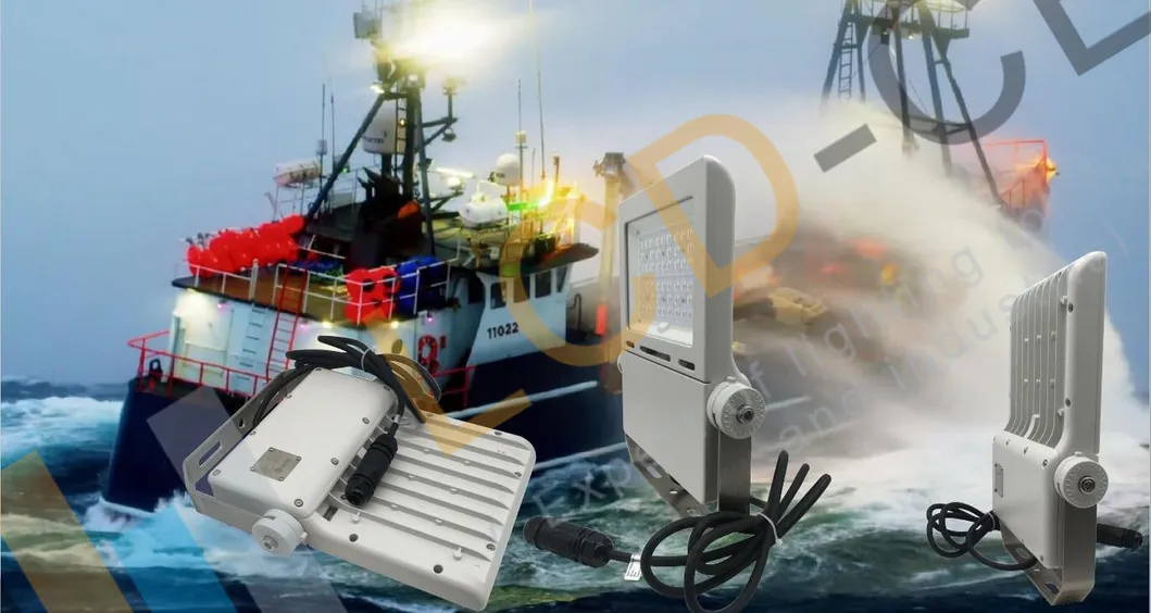 High Lumen 120-145lm/W LED Floodlights 100W LED Marine Outdoor Flood Light for Boat Vessel Working Site Area Light IP67 Waterproof Exterior Slim Floodlights LED