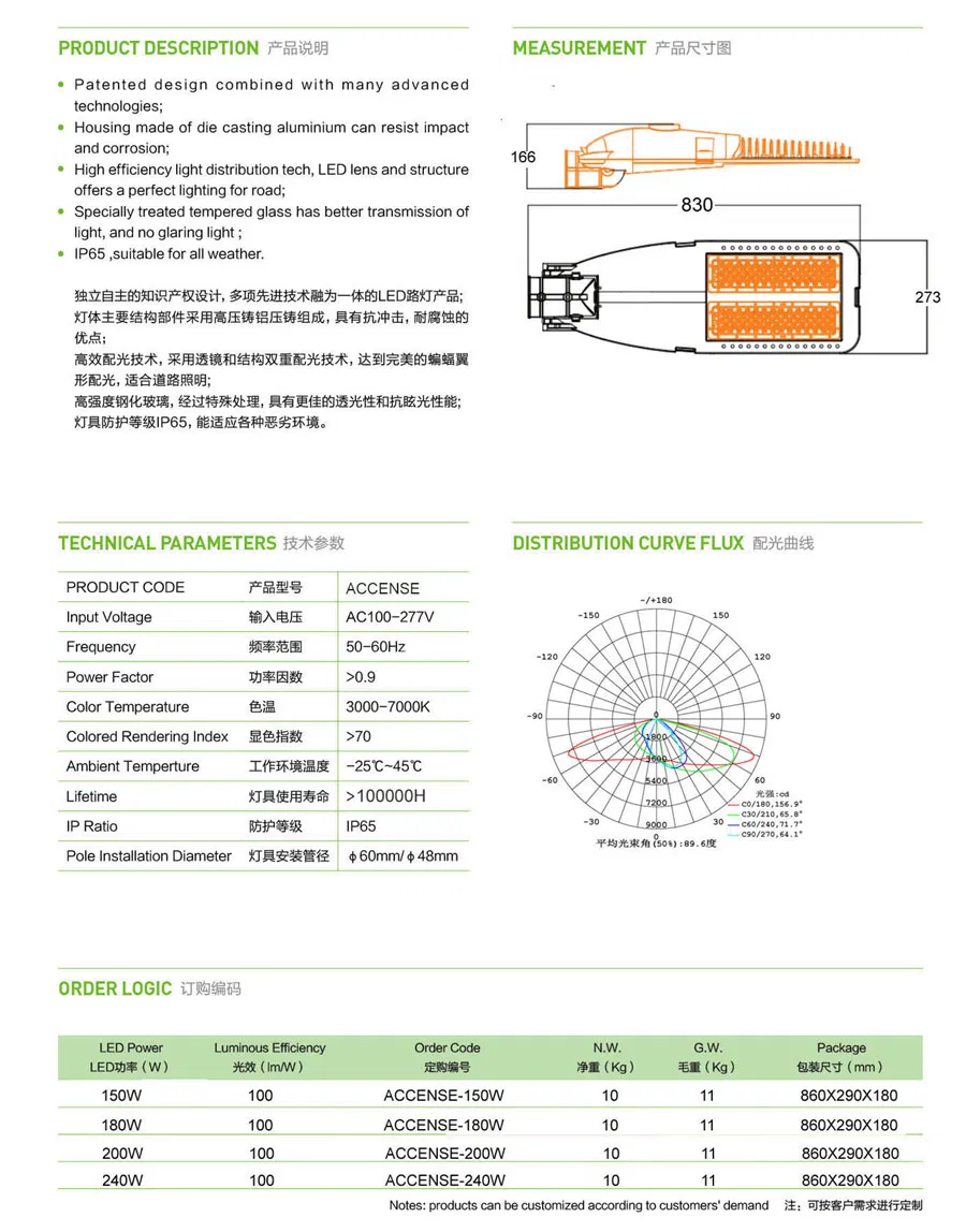 LED Cobra Head 240W IP66 Access Without Tool
