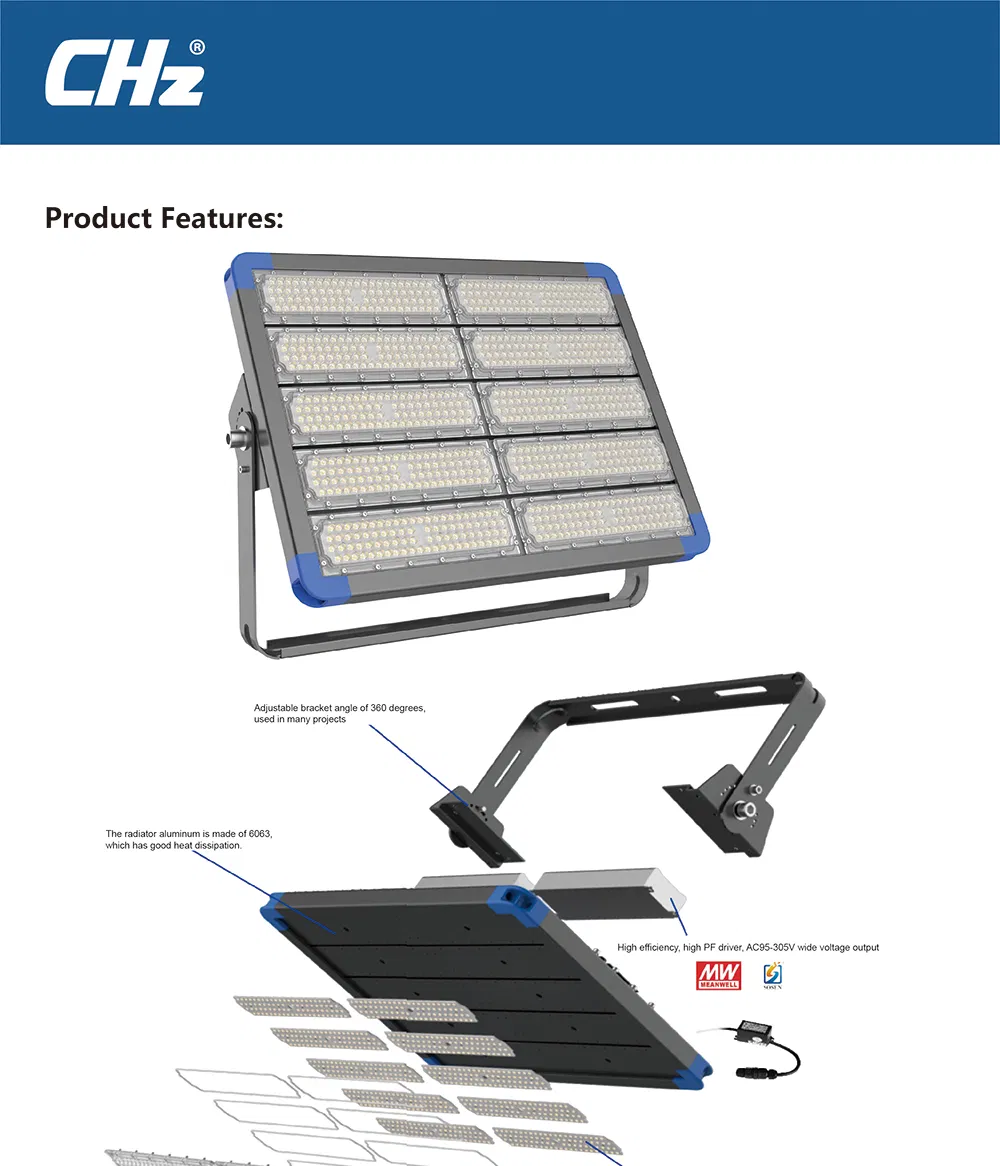 Newest Stadium Lighting Floodlight with 300W Universal Adjustment Floodlight