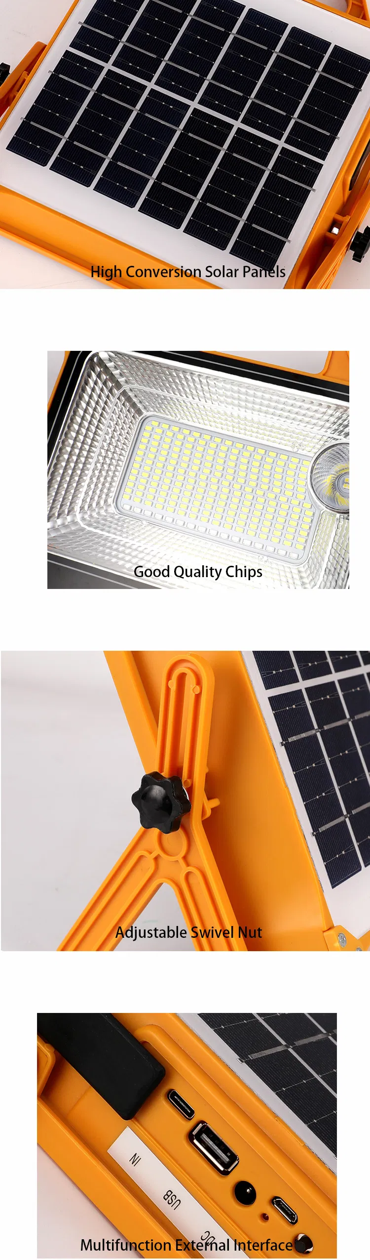 Outdoor Portable 100W Flood Solar Lights Low Factory Price IP65 Waterproof LED Lighting and Circuitry Design Garden Light