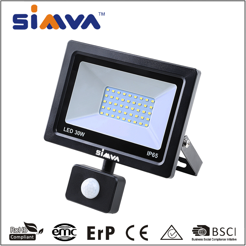Simva 30W LED Floodlight with Senor LED Floodlight IP65 Waterproof 2100lm (140W equivalent) Linear Driver Floodlight for Outdoor 3000~6500K Floodlight with Ce