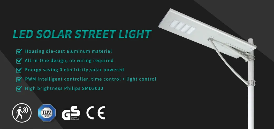 Wholesale IP66 Moisture Resistance Integrated 40W/60W/80W/100W/120W/150W LED Solar Street Light Easy Installation with PIR Motion Sensor